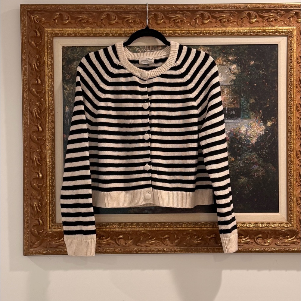 Target Black and Cream Striped Button-Front Cardigan